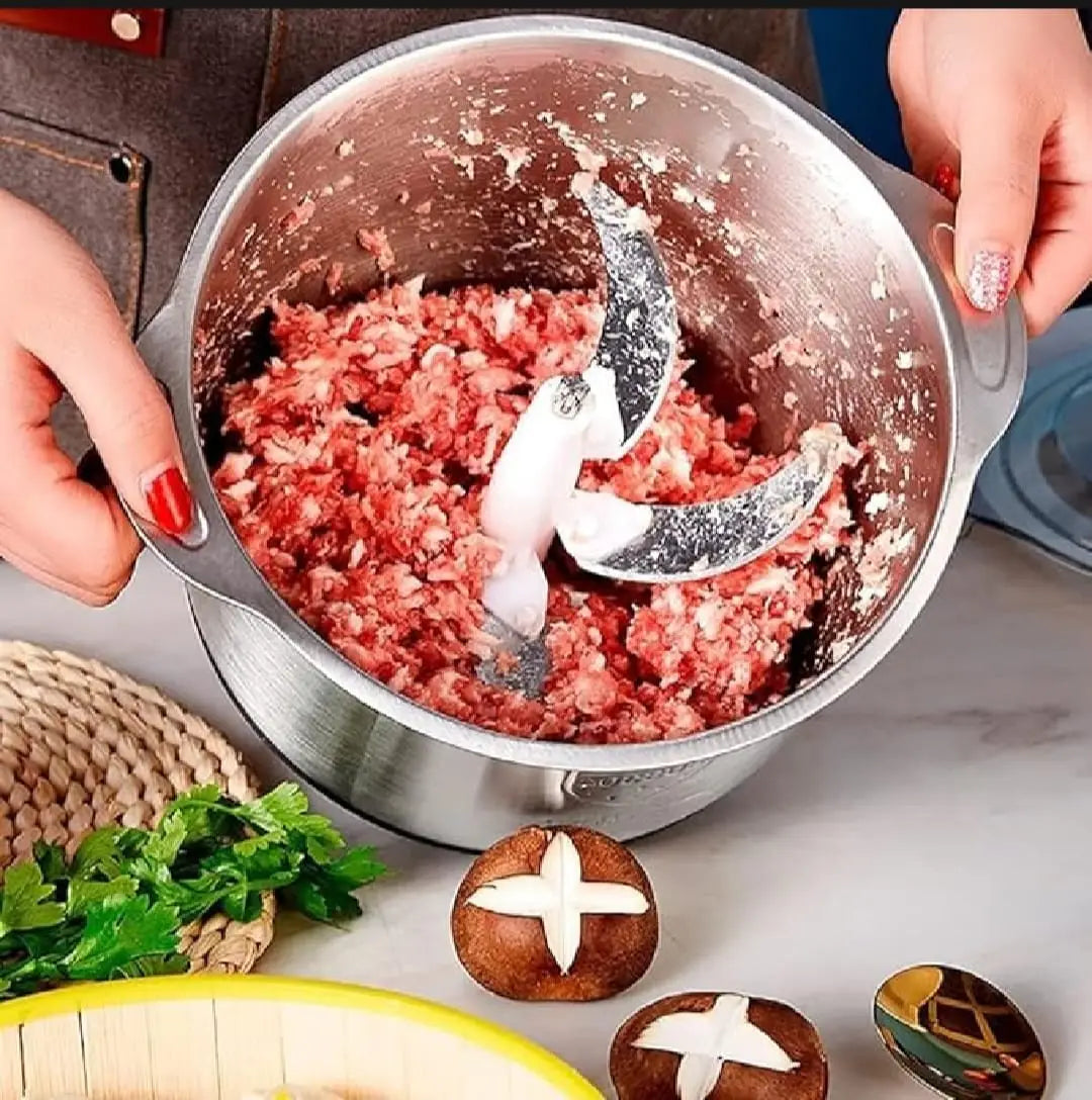 High Quality 3L Electric Chopper Machine Stainless Steel Bowl | 4 Sharp Blades | Meat Grinder & Qeema Maker | Food Processor | Vegetable Fruit Cutter | Powerful Kitchen Appliance