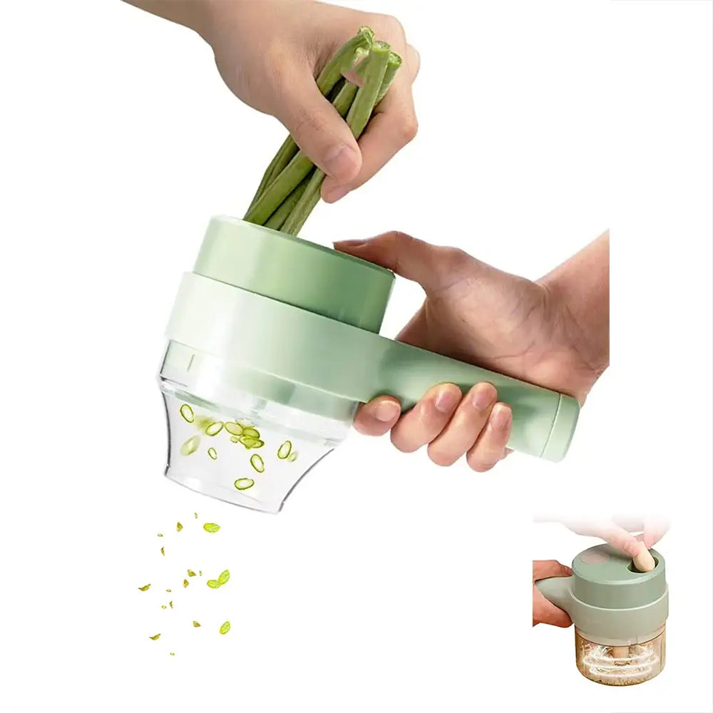 Multipurpose 4 in 1 Handheld Electric Vegetable Cutter Set Portable Wireless Garlic Mud Masher Garlic Press and Slicer Set Multifunctional Electric Mini Food Processor