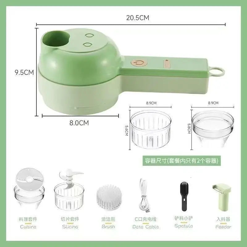 Multipurpose 4 in 1 Handheld Electric Vegetable Cutter Set Portable Wireless Garlic Mud Masher Garlic Press and Slicer Set Multifunctional Electric Mini Food Processor