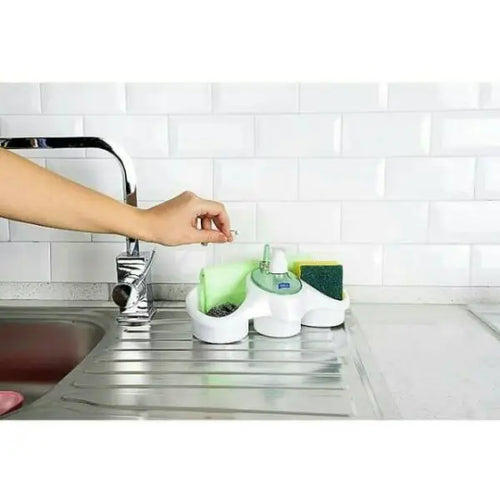 3-in-1 Soap Dispenser with Sponge Holder – Kitchen Sink Organizer with Liquid Soap Pump – Dish Wash Soap Box & Scrubber Stand
